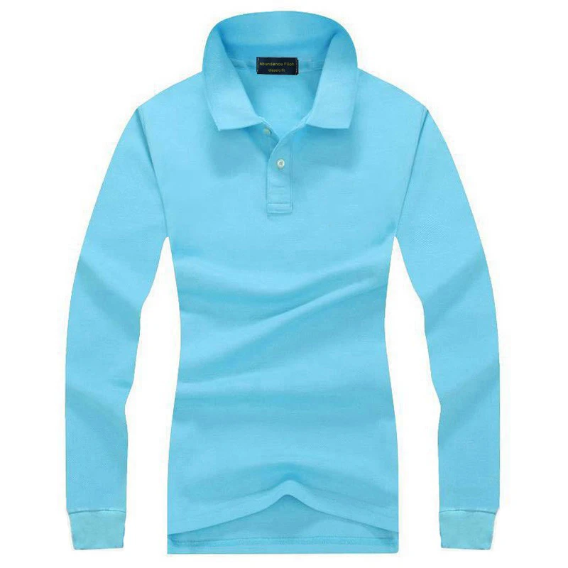 Spring Autumn Pure Color 100% Cotton Lapel T-shirt Women Long Sleeve Slim Lady Polo Shirt Golf Tennis Tops Tees S-4XL