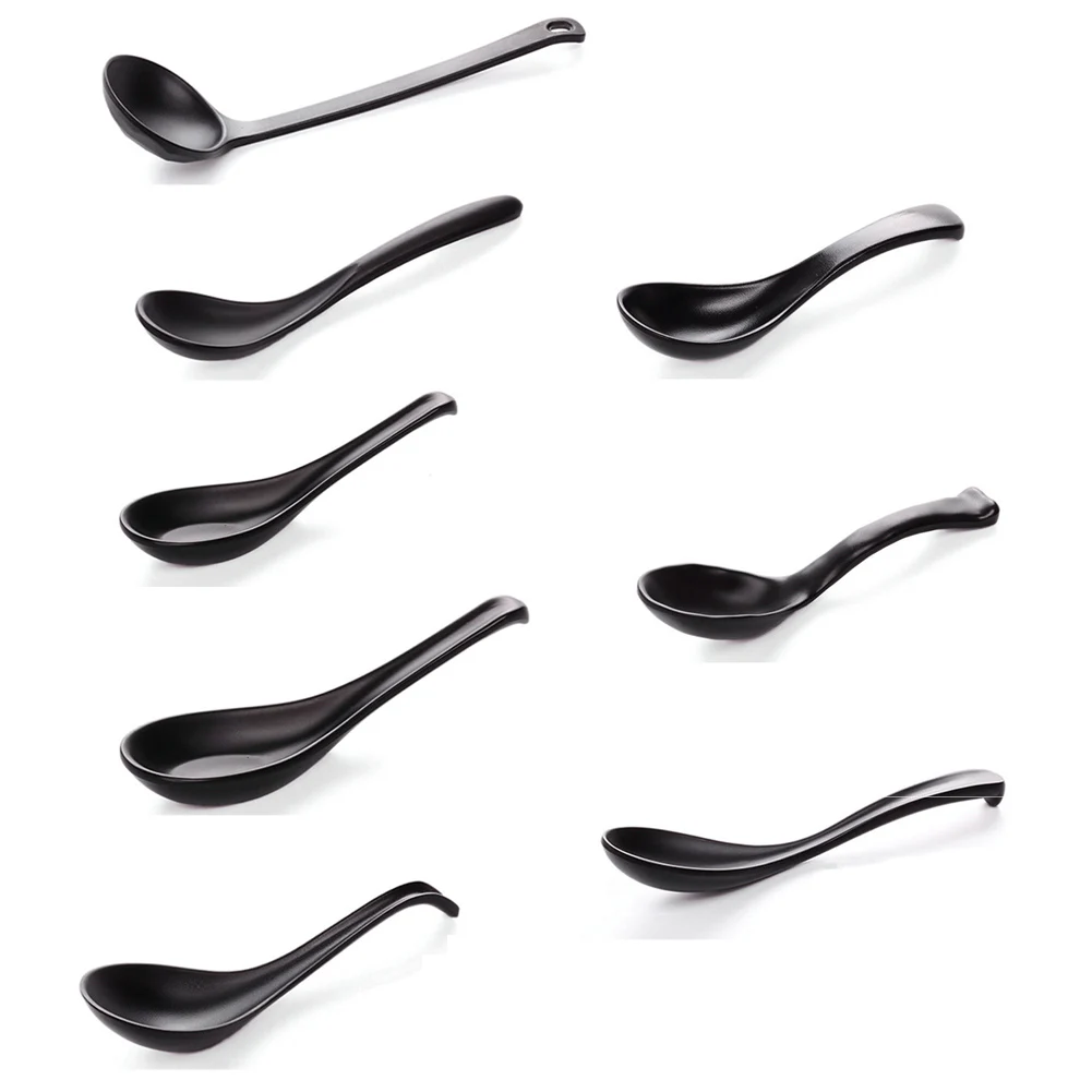 Japanese Soup Spoon Plastic Bowl Soup Porridge Spoon Hot Kitchen Accessories Black Frosted Soup Spoon For Home Restaurant