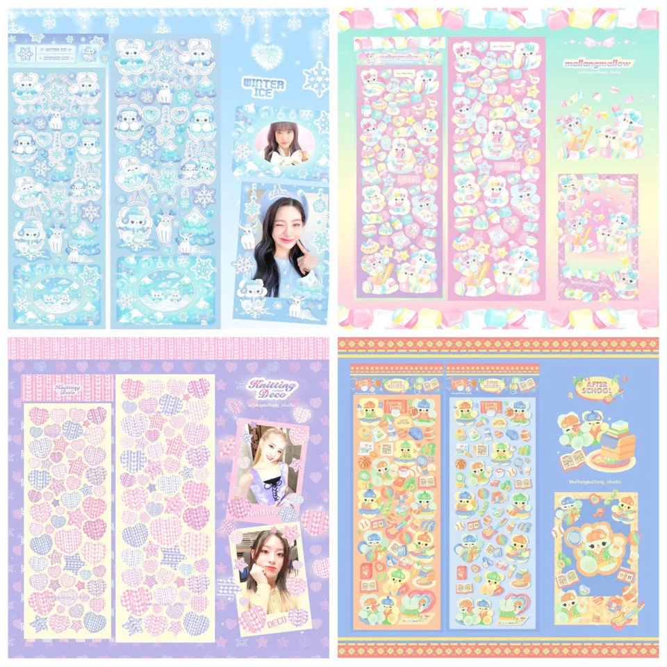 SKYSONIC New Arrival 7PCS Full Set Series Decorative Stickers Bear/Star Kawaii Kpop Idol Card Album Sticker Korean Stationery