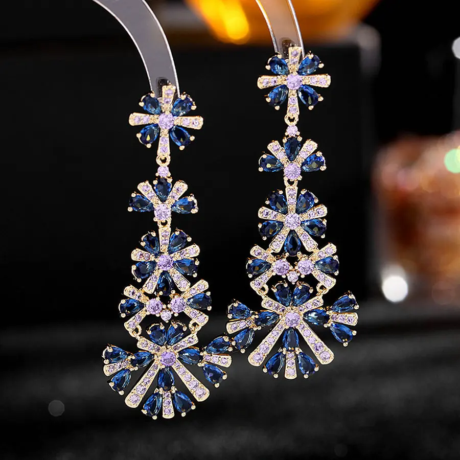 1 Pair Luxury Fully-Jewelled Snowflake Drop Earrings Elegant Long Earrings for Women Party Accessories  Ear Jewelry