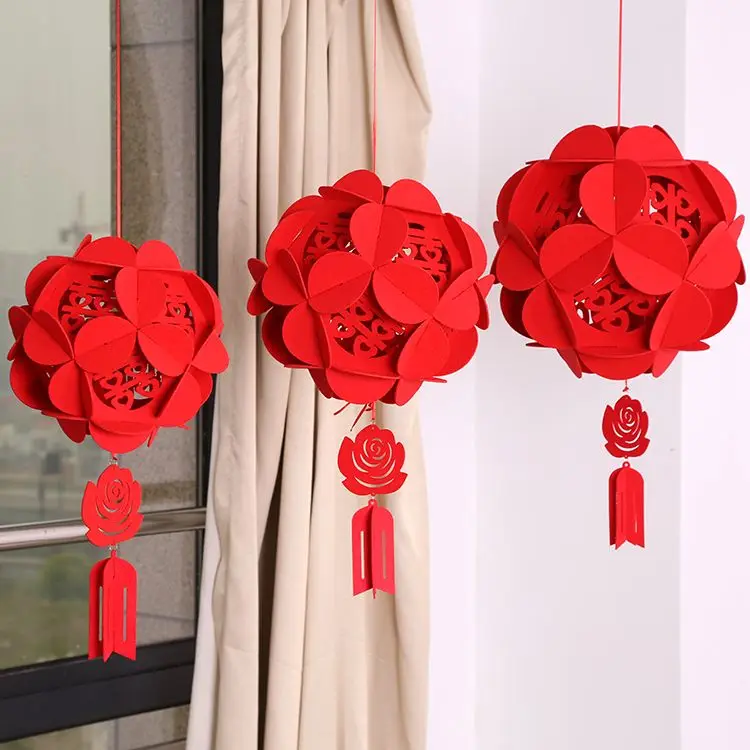 Articles happy word small lantern creative Hydrangea non woven flower wedding room decoration flower ball hanging decoration