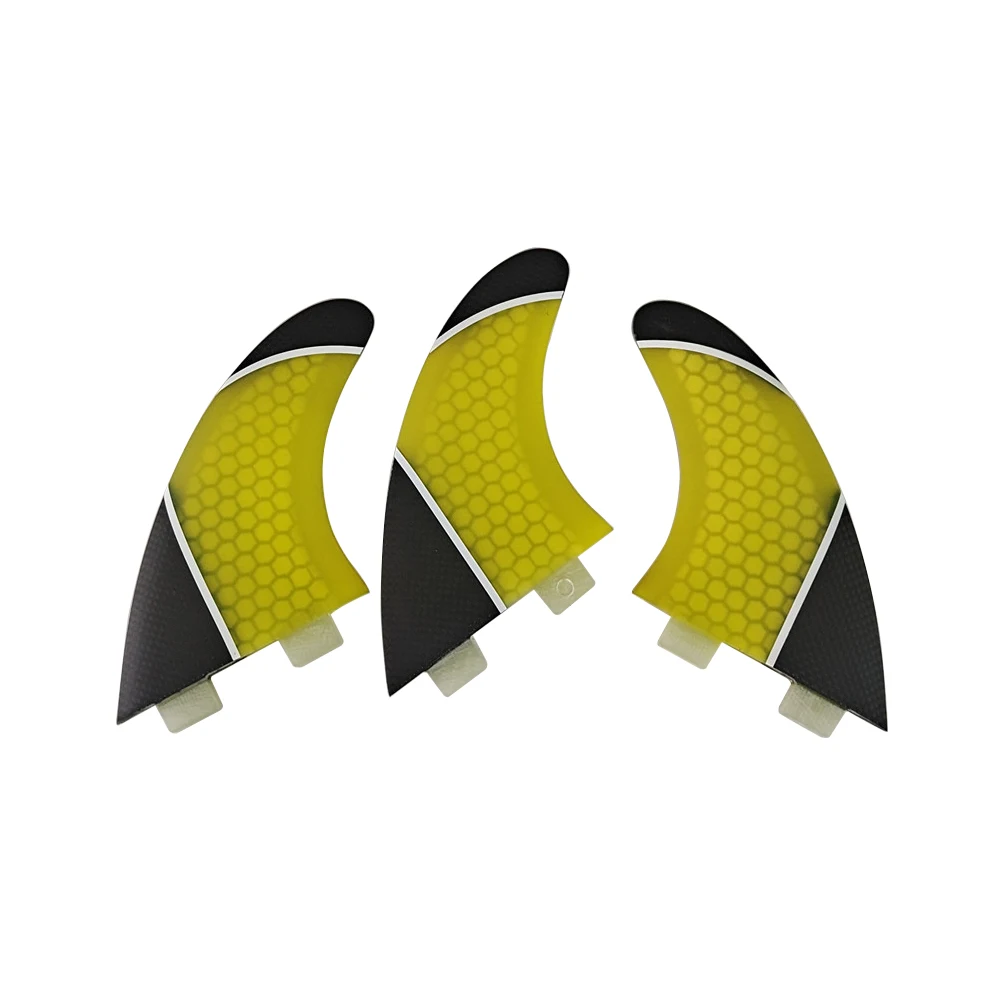 

Surfing Double Tabs Fins PM-M Yellow Color Double Tabs Fins Tri fin set Fiberglass Honeycomb tri fins Upsurf surfboard fins