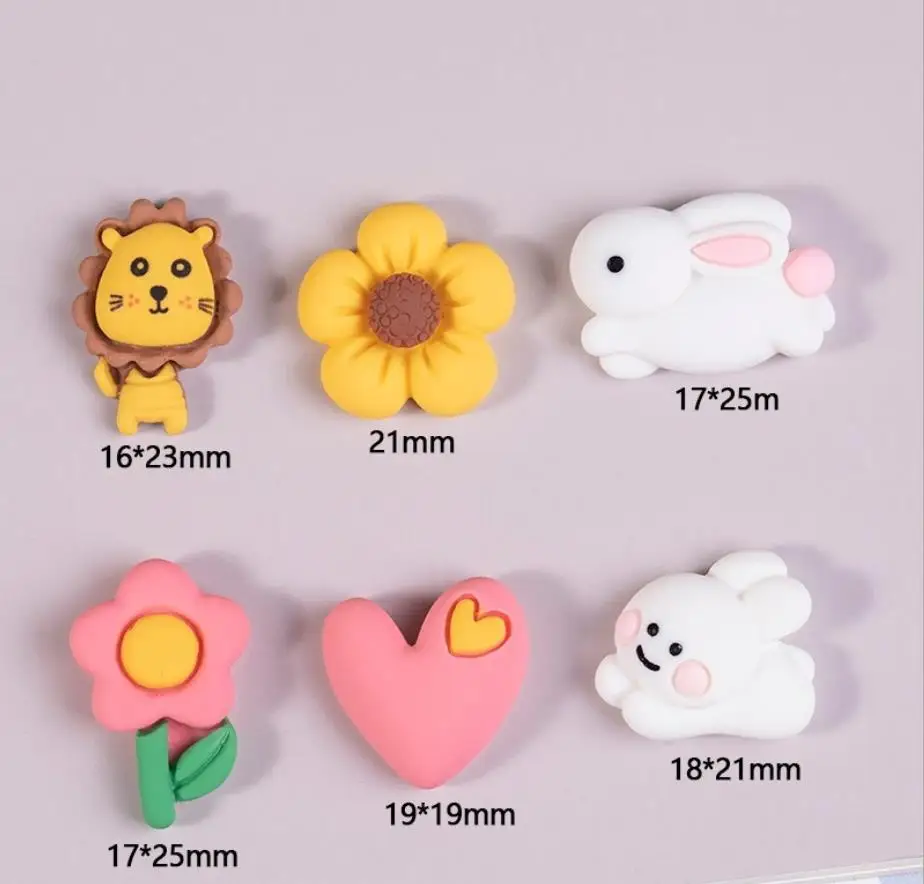 Kawaii Cartoon Flowers Lion Rabbit Butterfly Bee Flatback Resin Cabochon Fit Phone Decoration DIY Jewelry Accessories Scrapbook