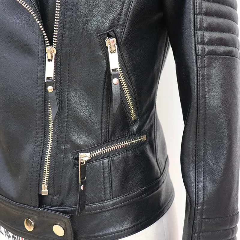 High Quality Nice Newest Designer Jacket Rider Biker Women Synthetic Leather Motorcycle Jacket