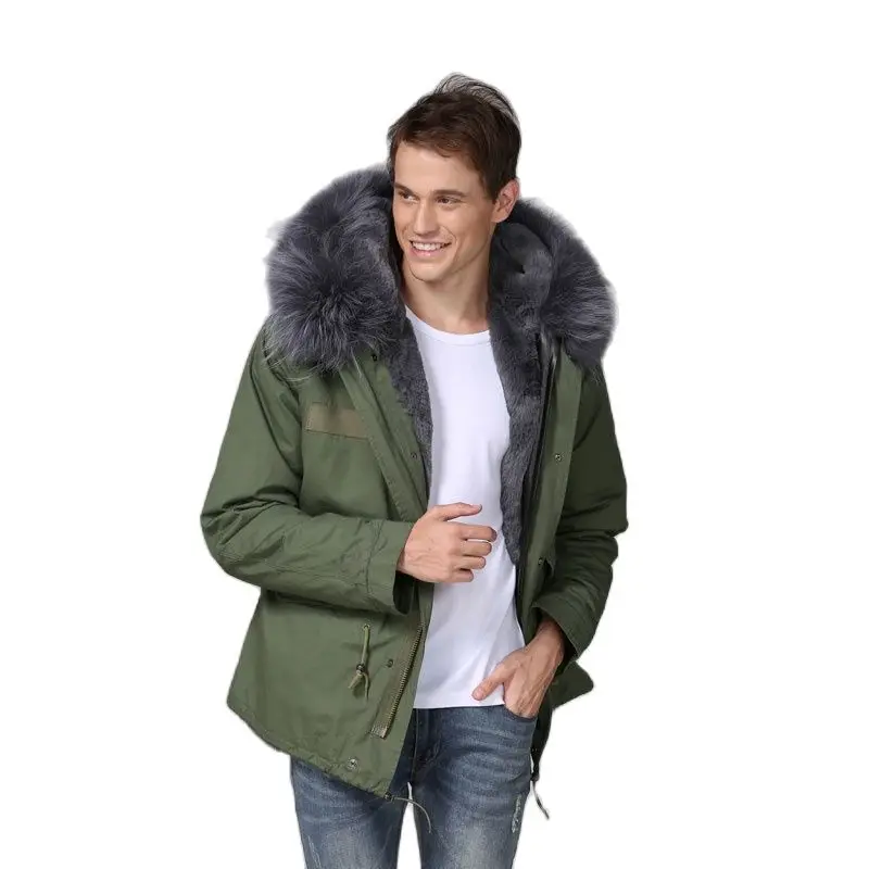 Fashion Grey Huge Raccoon Fur Hoodies Winter New Arrival Mens Fake Fur Casual Street Wear