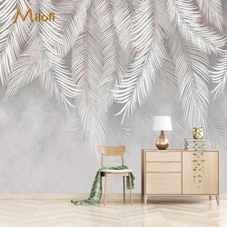 Custom 3D Self-adhesive Wallpaper Hand-painted Retro Plant Leaf  Living Room Home Decoration Mural Wall