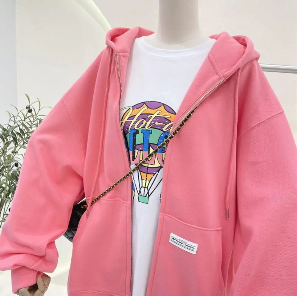 Bigg Orange Plus size Pullovers Hoodies Women Brown Blue Zip Up Sweatshirt Summer Jacket oversize Clothes Vintage Pockets Tops