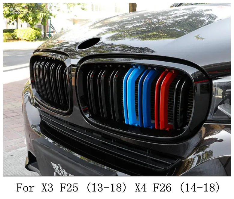 ABS Chrome Car Front Bumper Mesh Grille Around Trim Racing Grills For BMW X3 X4 F25 F26 2013-2018