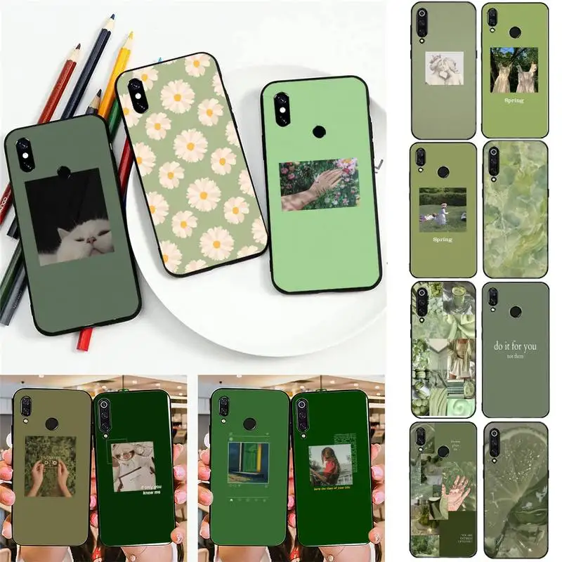 Capa de telefone estética verde para redmi note 8pro 8t 6pro 6a 9 fundas de silicone para redmi 8 7 7a note 5 5a note 7 capa