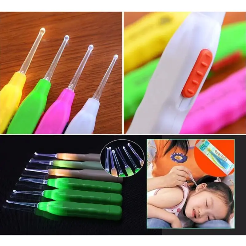 Cartoon LED Light Ear Pick Cleaner Spoon Flashlight Earwax Removal Tool Set Safe