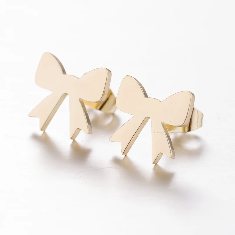 Hot Sale Stainless Steel Bow Knot Earring Personality Bowknot Flower Stud Ear Bijoux Women Wedding Gift Party Everyday Jewelry