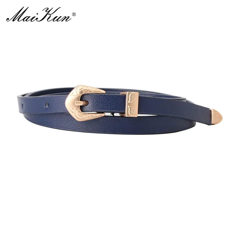 Maikun New Women's Matte Multicolor PU Thin Belt Alloy Carved Simple And Versatile Dress Decoration