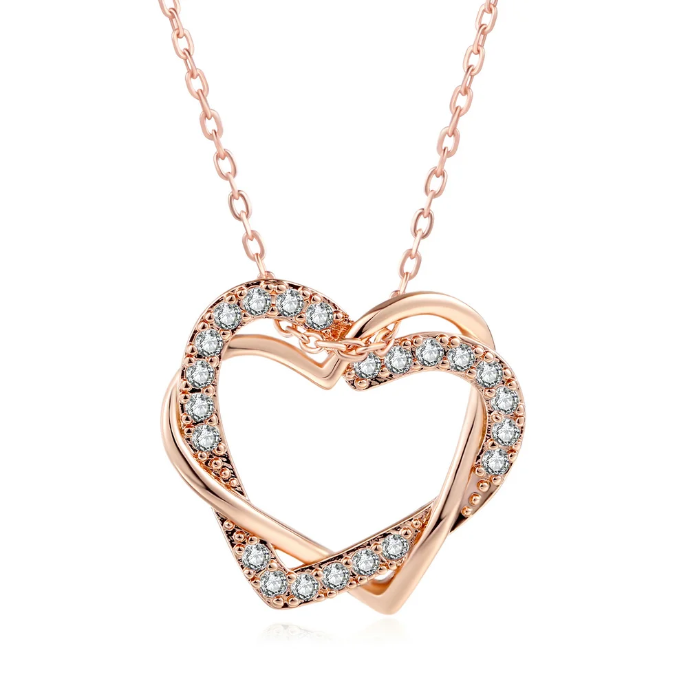 Double Fair Crystal Inifinity Heart Pendants Necklaces for Women Zirconia Wedding Engagement Jewelry Gift to Girlfriend DFN062