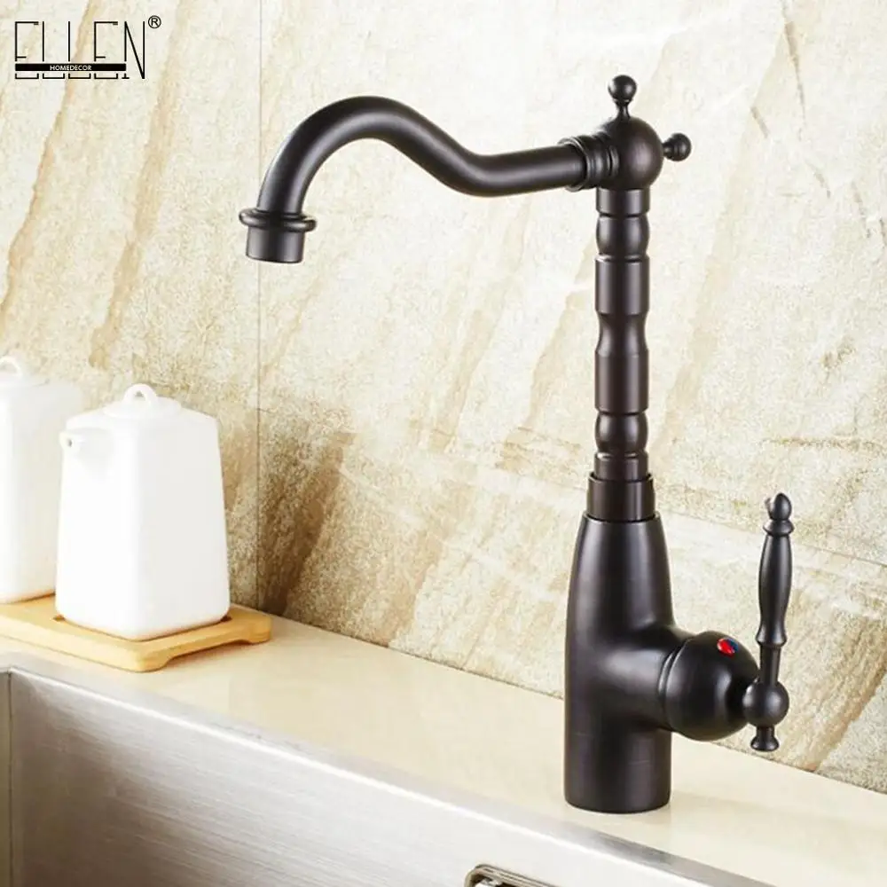 

Vidric Deck Mounted Kitchen Faucets Single Handle Black Hot Cold Water Mixer Crane Oil Rubble Bronze Finished Copper Faucet