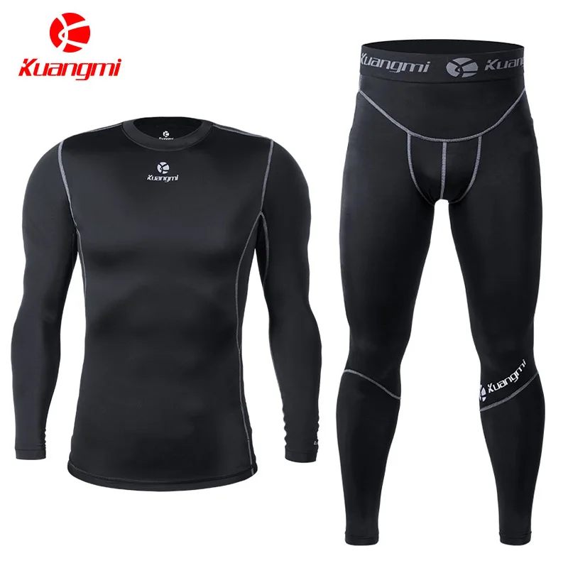 Kuangmi Men Gym Clothing Fitness Sportswear Compression Tights Suits Running Sport Tight Jogging Set Clothes