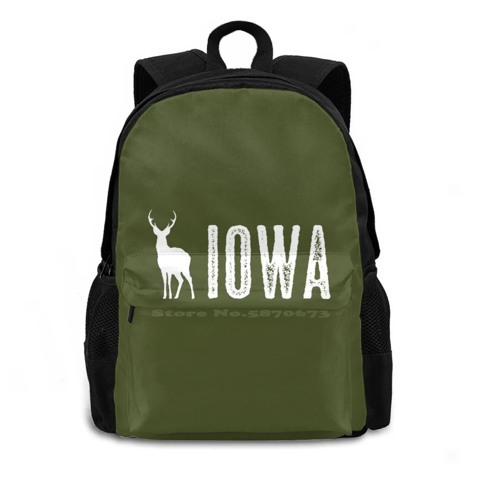 Deer : Iowa Large Capacity School Backpack Laptop Bags Animal Antler Buck Camping Deer Elk Forest Hiking Hunter Hunting Ia Iowa