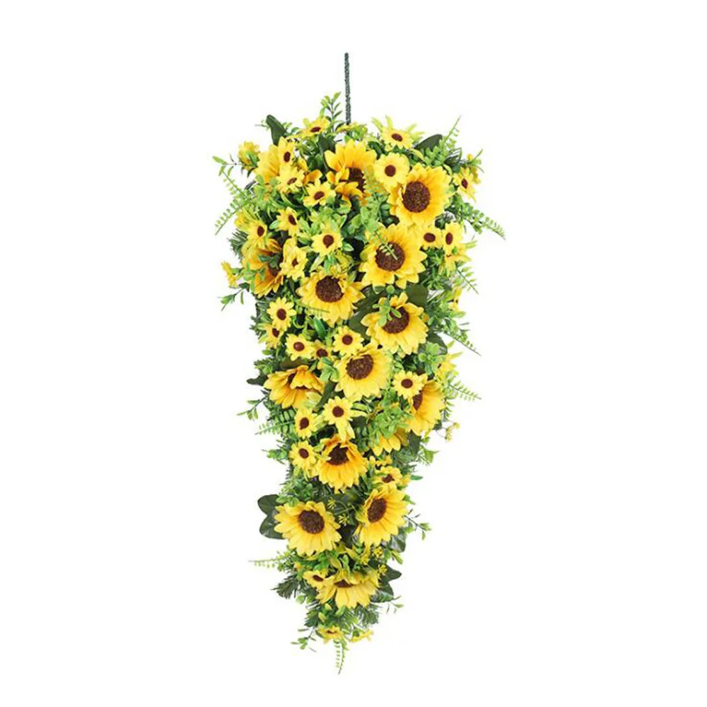 

Artificial Sunflower Wreath Simulation Spring Hanging Garland With Greenery Leaves Wedding Arch Decorative Flower Vine Home Deco