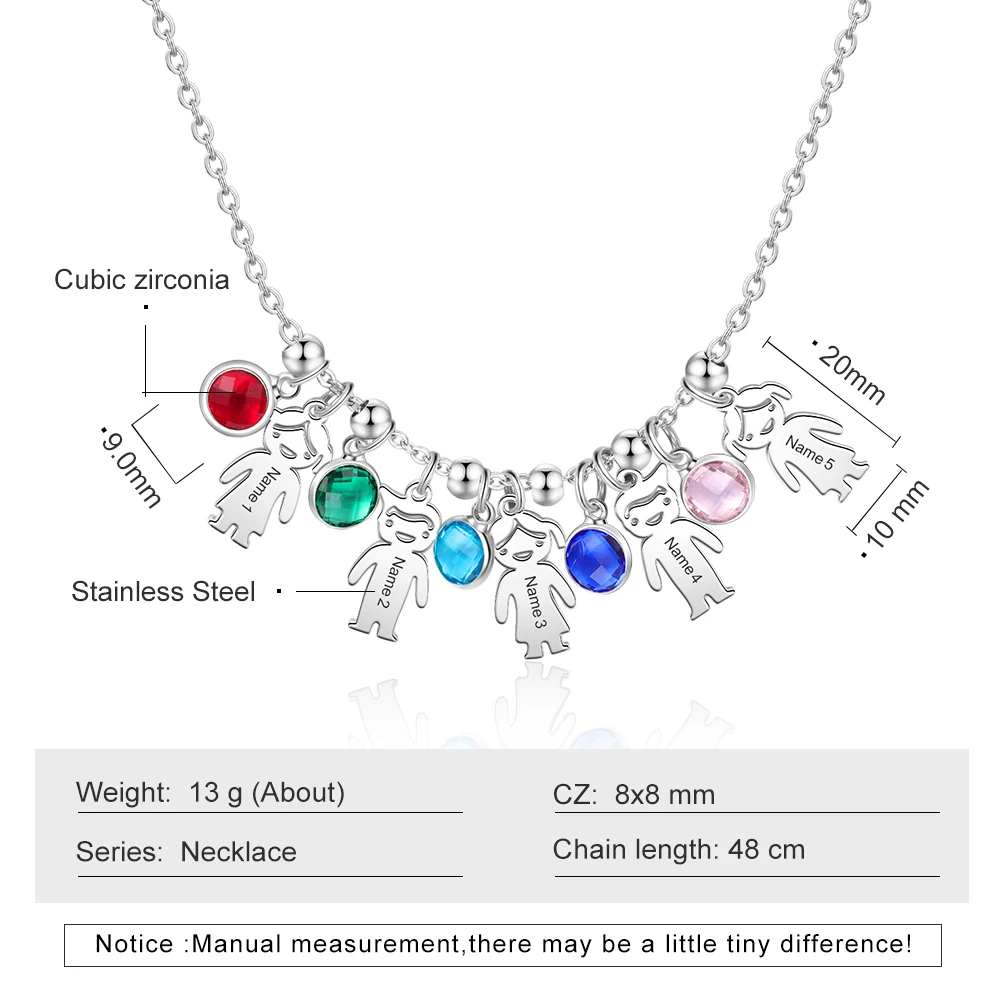 JewelOra Personalized Boy Girl Pendant Necklace with Birthstone Stainless Steel Customize Engraved Kids Name Necklaces for Women