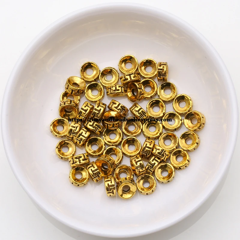 (50 Stück / Los!) Europäischer Spacer-Charm-Verbinder, Crimp-Endperlen aus Legierung in Antikgoldfarbe, geeignet für die Armbandherstellung. – Detail 3