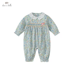 DB1220518 dave bella spring new born baby girls fashion bow floral jumpsuits infant toddler clothes children romper 1 piece