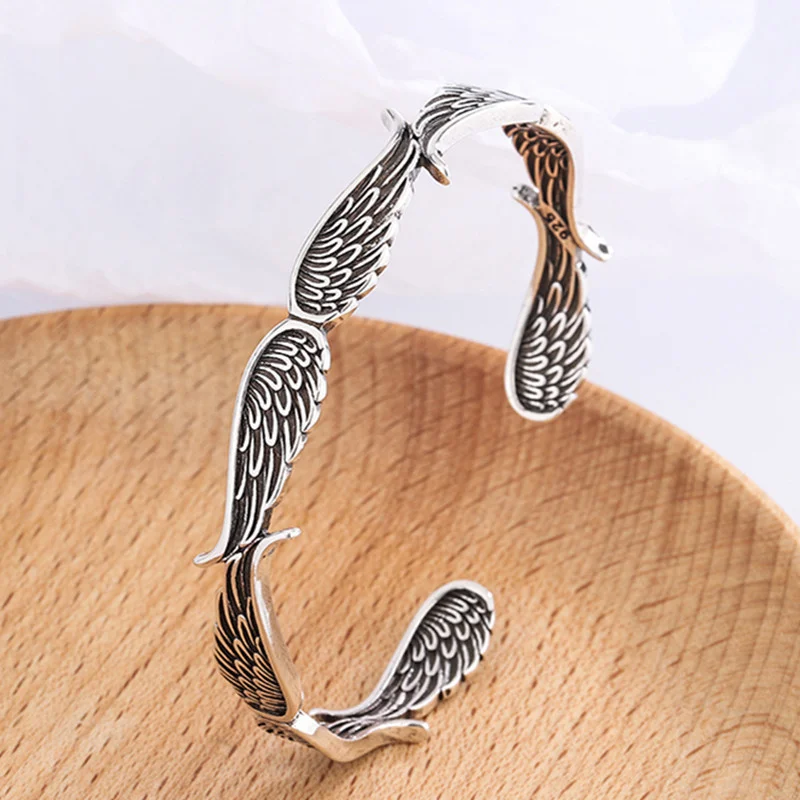 Silver Color Angel Wings Couple Bangle & Bracelet for Women Men Cuff Bracelets Punk Jewelry Gifts Tribal Wildlife Wing Jewelry