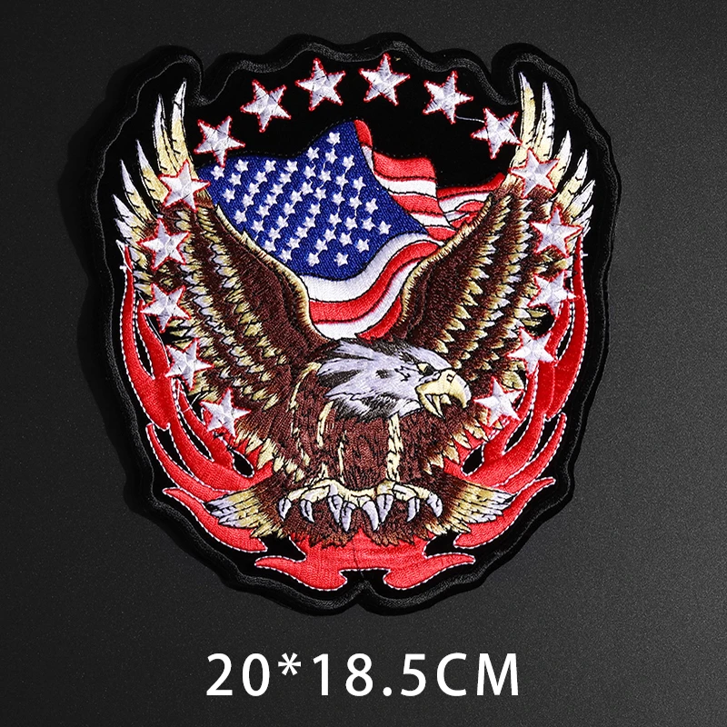 High Quality Exquisite USA Eagle Flag Embroidery Patches for Jacket Back Vest Motorcycle Club Biker Clothes Appliques Stickers