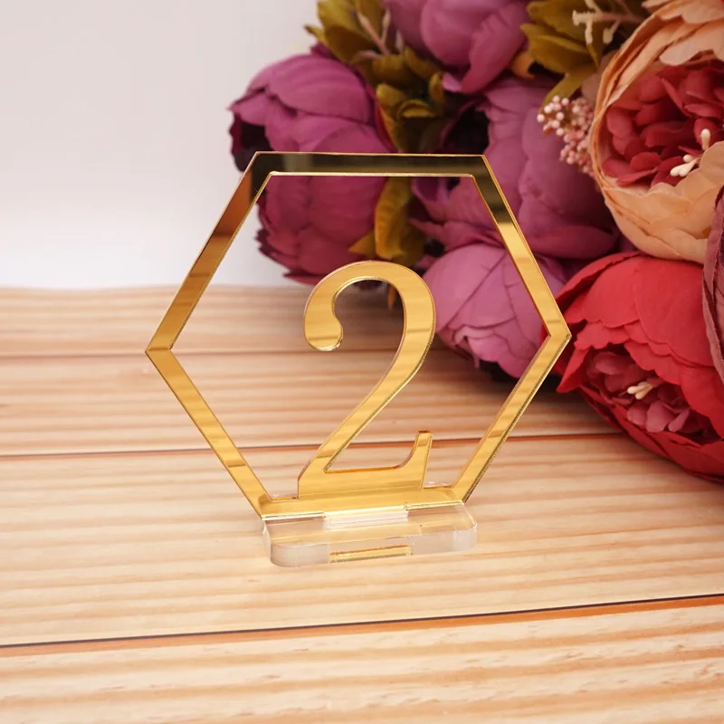 

10cm Hexagon Table Number Sign Table Center Decoration Favors Transparent Base Set Acrylic Card Birthday for Party Showers