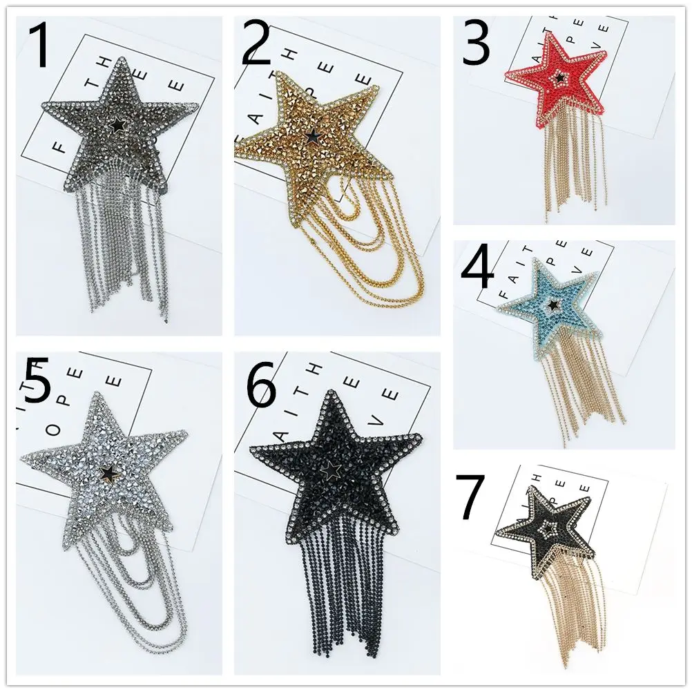 Five-pointed Star Pattern Sequined Sparkling Rhinestone Iron-on Patches Embroidery Clothes Appliques Clothing Accessaries