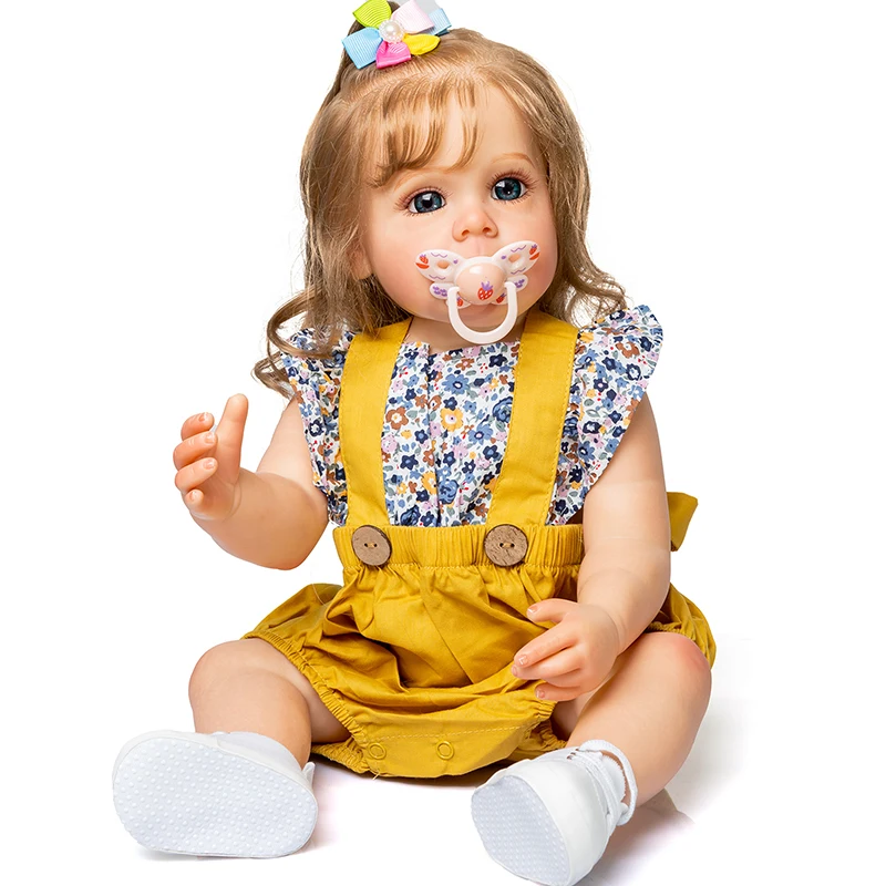 55CM Reborn Toddler Maggi Full Body Silicone Girl Princess Hand-detailed Painting Rooted Brown Hair Waterproof Toy for Child