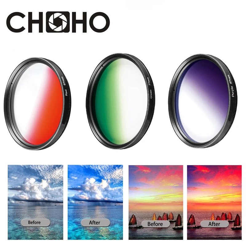 Colorful Filter Color Adjustable Gradient scape 49MM 52MM 55MM 58MM 62MM 67MM 72MM 77MM for Canon Nikon Sony Camera Accessories