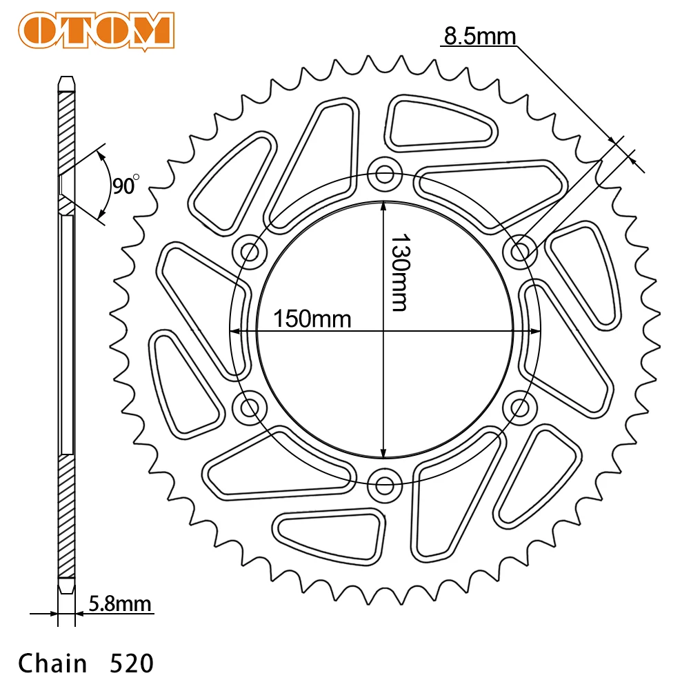 OTOM Motorcycle Rear Chain Sprocket 52T For YAMAHA YZ125 YZ250X YZ450F WR250F WR450 Aluminum Drive Disc Motocross Round Gear
