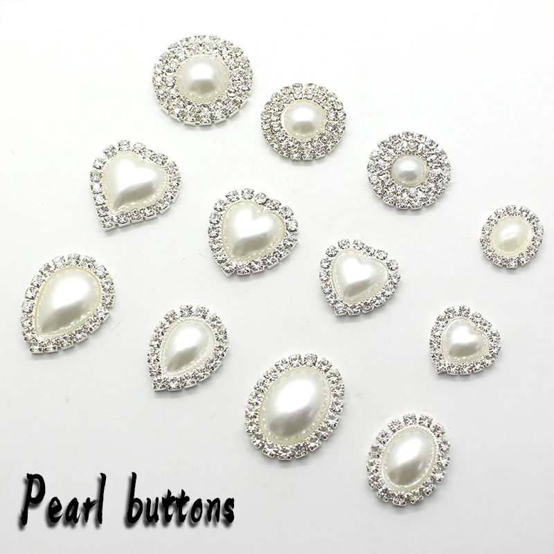 Nuevo precio al por mayor, hermosos botones plateados de perlas artificiales blancas, 10 unids/lote, trabajo hecho a mano, fiesta festiva, decoración de amor cálida y romántica