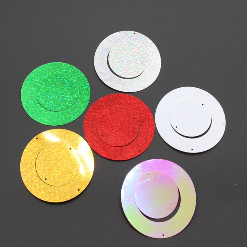 50mm 20Pcs Hollow Double Ring Combination Sequins PVC Paillettes DIY Hang Shade Sewing Wedding Clothing Lentejuelas Accessories