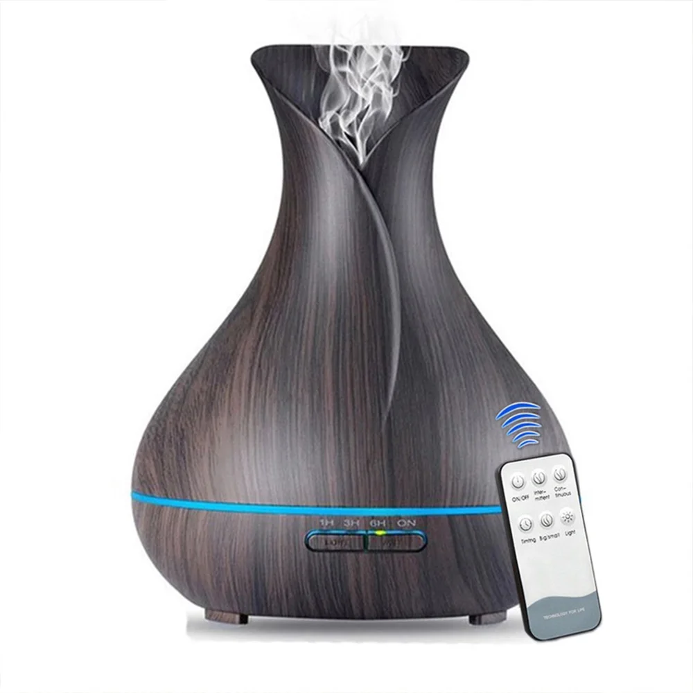 550ML Essential Oil Aromatherapy Diffuser Aroma Air Humidifier With Wood Grain Remote Control 7 Color LED Lights For Home Office