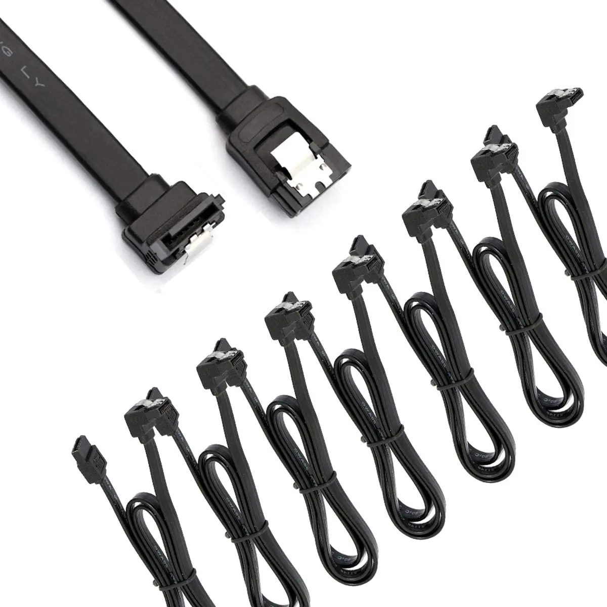 12er-Pack SATA-Datenkabel, 90 Grad rechtwinkliges SATA III 6,0 Gbit/s-Kabel, schwarz, mit verriegelbarem SATA-Kabel für HDD-SSD-CD-DVD-Laufwerke
