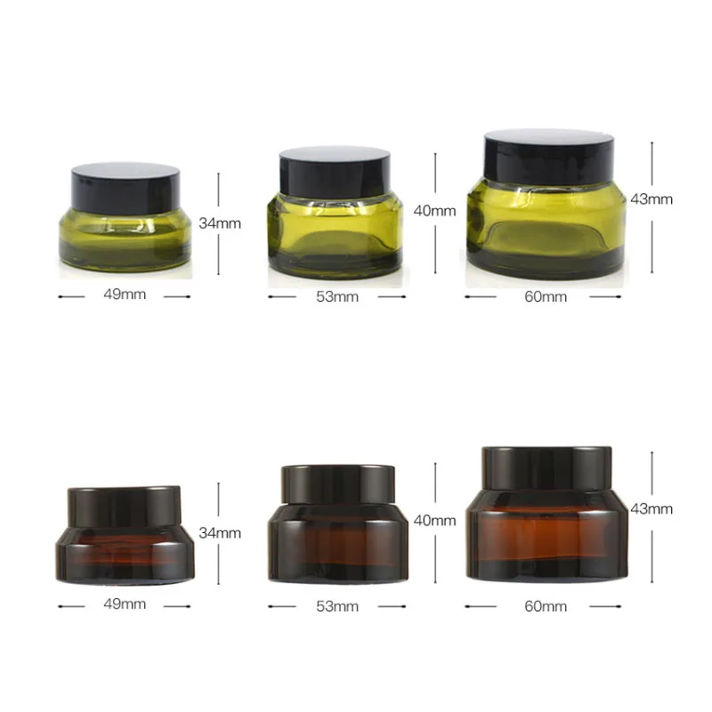 10 Stuks 15G 30G 50G Glas Amber Gezichtscrème Pot Lege Gezichtscrème Lotion Cosmetische Container Hervulbare flessen Reizen Monster Potten