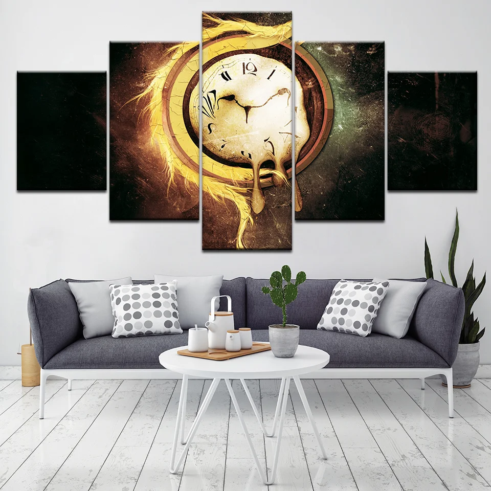 

Wall Art Painting Canvas 5 Panels Canvas Art Vintage Watch Melted Clocks Prints Pictures Home Living Room Decor