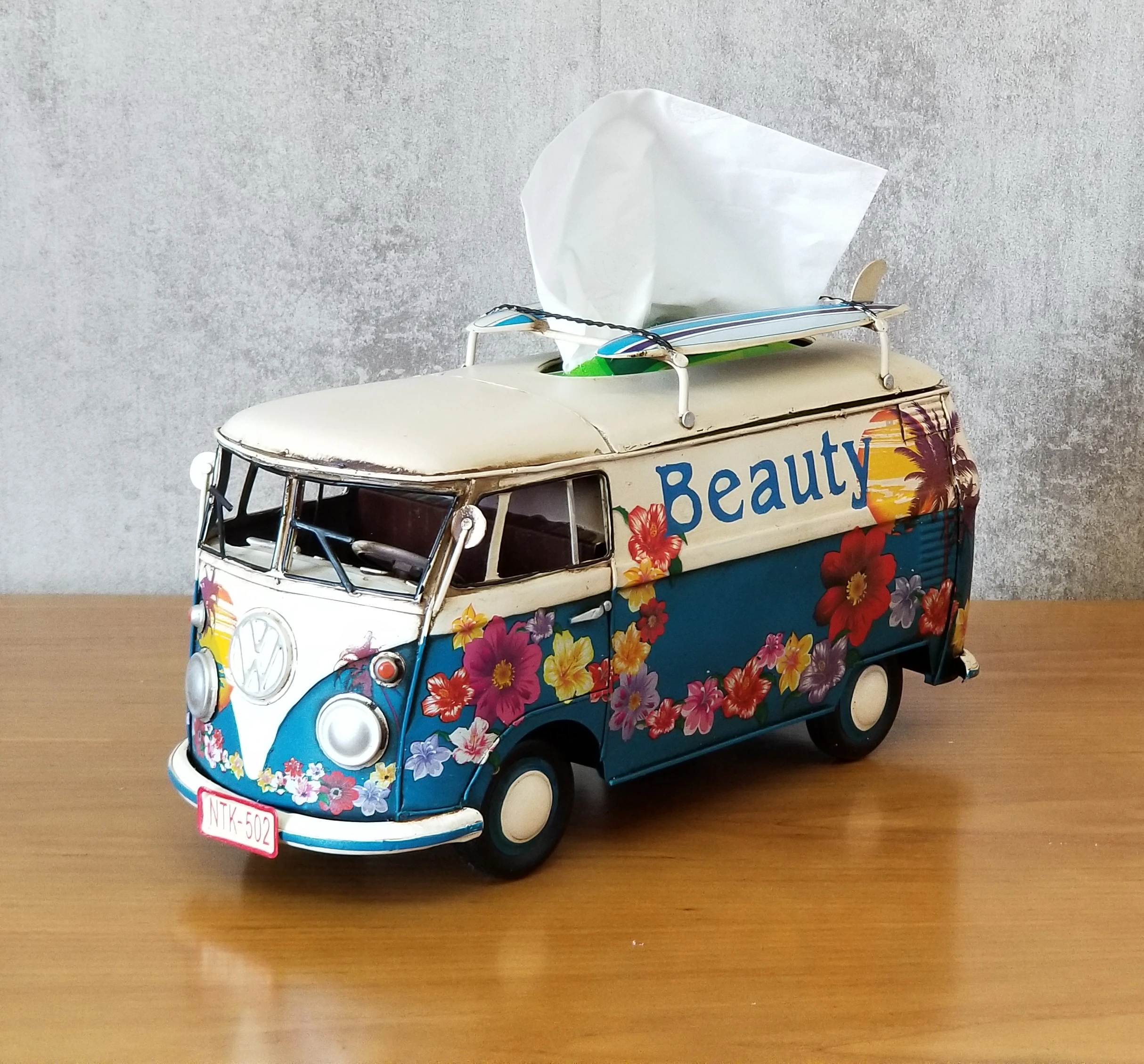 Camping Style Christmas Gift Bus Tissue Box Vintage Ironwork Model Tin Retro Crafts Handmade Handicraft Decorations Modelcar