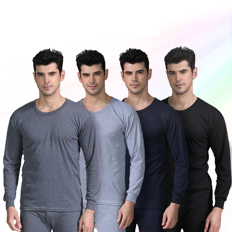 2 PCS/set Autumn Thin Style Men Thermal Underwear Set Solid Color Slim Round Neck Tops Pants Set Long Johns Mens Clothingt MY318