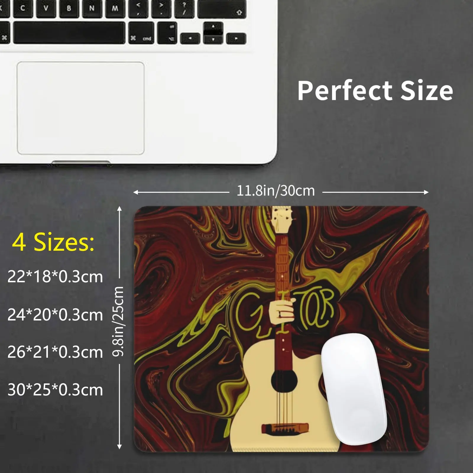 Guitar On Abstract Swirls Pattern Mouse Pad DIY Print Cushion Guitar Music Pattern Colorful Grunge Brown Red