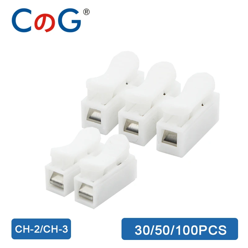 30pcs 50 100 CH-2 CH-3 Spring Wire Quick Connector 2P 3P Electrical Crimp Terminals Block Splice Cable Clamp Easy Fit Led Strip