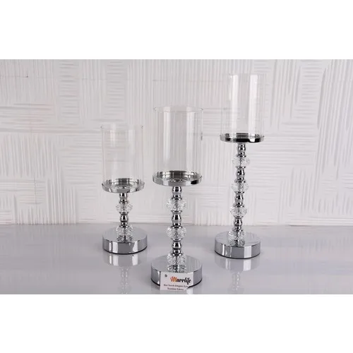 Marrlife Crystal Stone Silver Color Candlestick Set