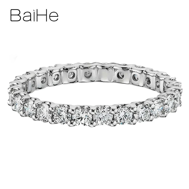 BAIHE Solid 18K White Gold 0.93ct（0.03/0.04CT）H/SI Full Natural Diamond Ring Women Men Wedding Engagement Trendy Fine Jewelry