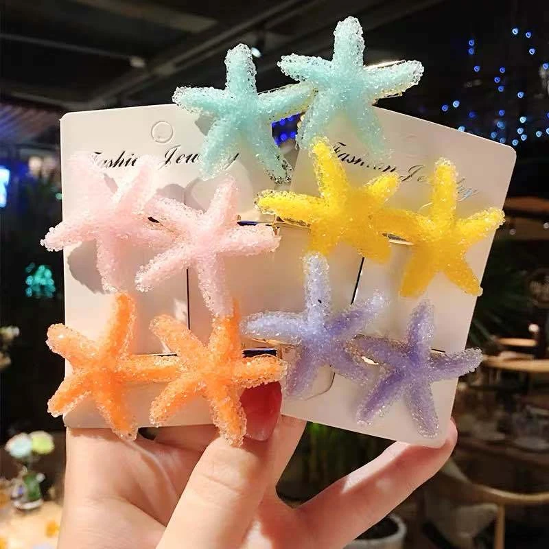 Sweet Acrylic Starfish Hairclip Korean Hair Barrettes Pins For Women Girl Kid Cute Duckbill Hair Clip Grips Accessories Headwear