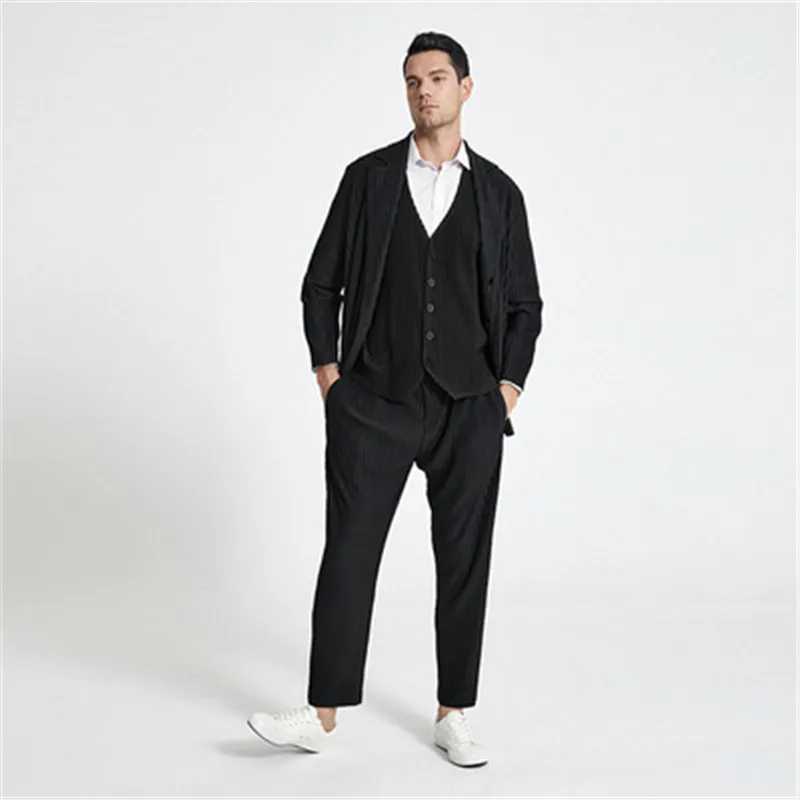 Miyake men's Japanese stretch fabric pleated clothing full collocation suit casual notched collar blazer