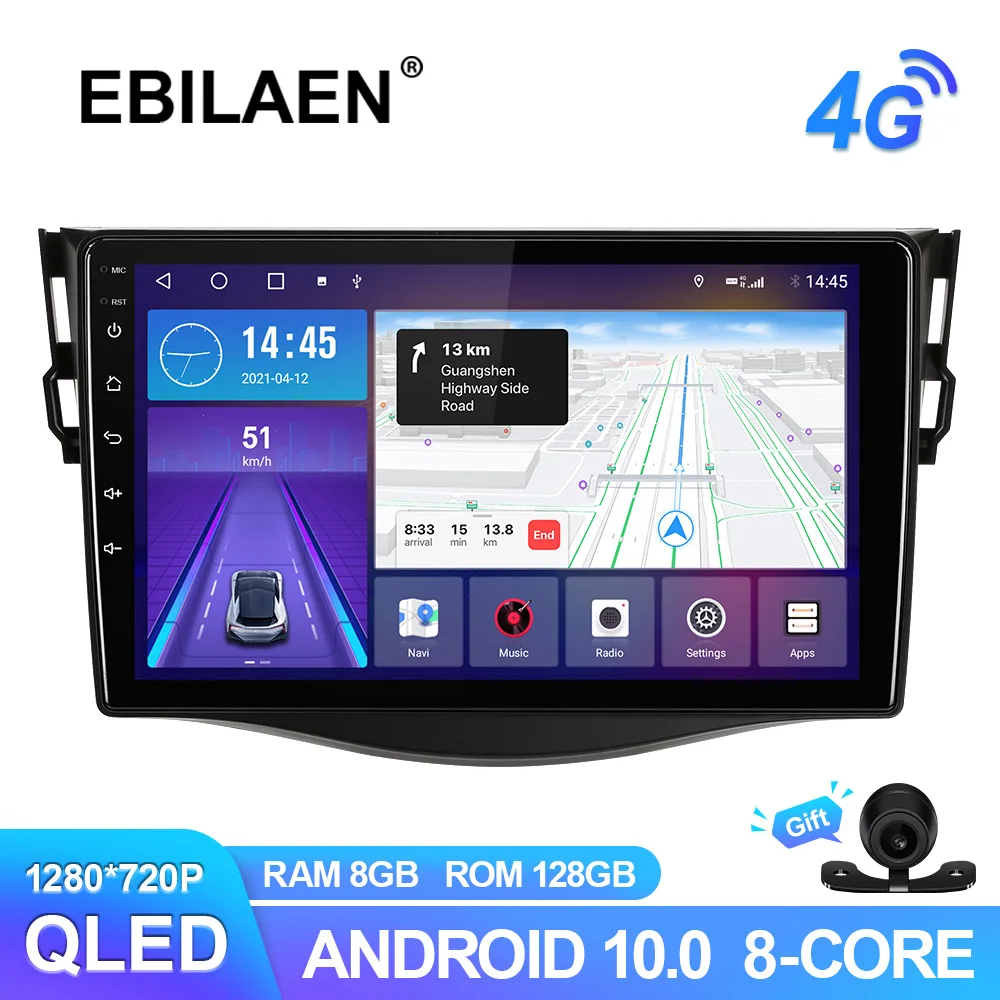 

EBILAEN Multimedia Car Radio Player For Toyota RAV4 RAV 4 2007-2010 Android 10.0 GPS Navigation Wireless Carplay AM FM RDS QLED