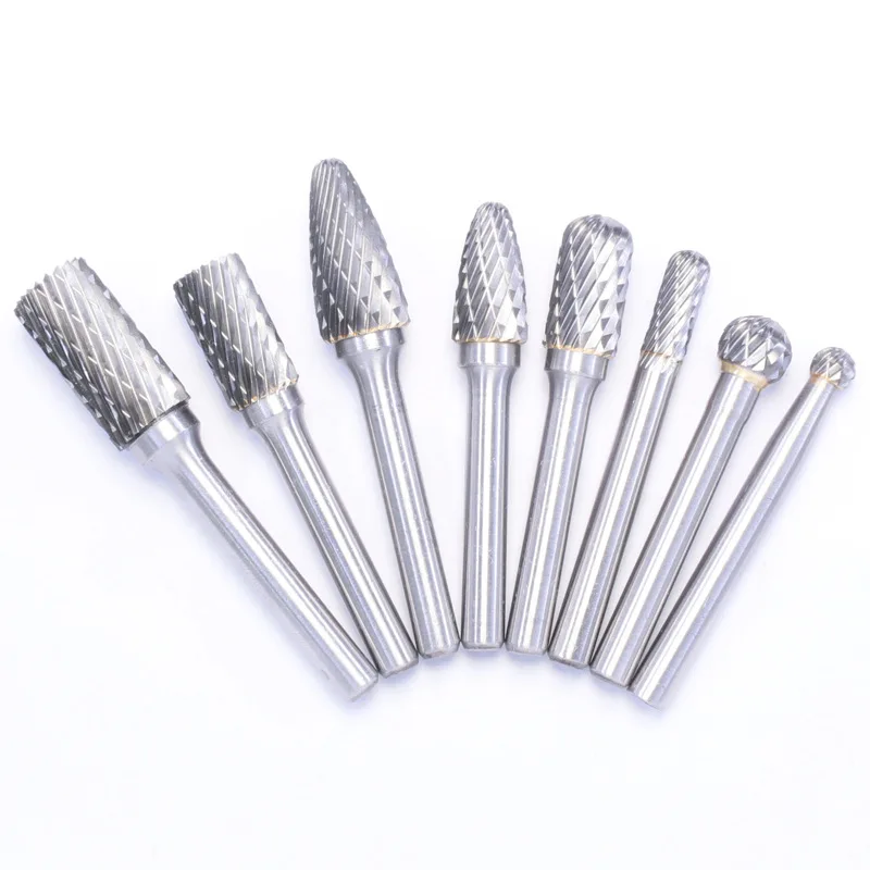 8pcs Rotary FileTungsten Carbide Burr Cylinder Shape Radius End Milling Cutter Double Cut Rotary Burr File Electric Grinding Fil