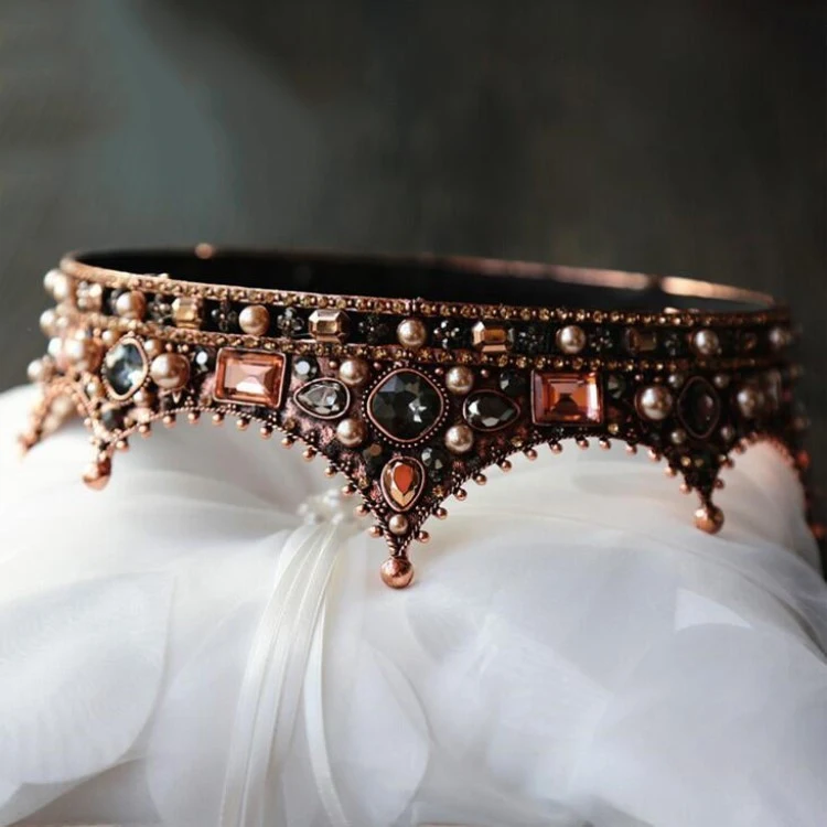 تيجان وتيجان باروكية مستديرة كريستالية عتيقة للنساء والرجال ملك الملكة الملكية لحفلات الزفاف وإكسسوارات مجوهرات الرأس #4