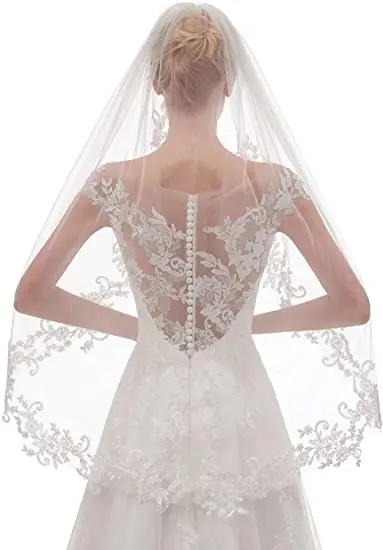 Latest Looking of New Arrival Women\'s Short Fingertip Length 1 Tier Lace Wedding Bridal Veil With Metal Comb