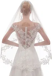 Latest Looking of New Arrival Women's Short Fingertip Length 1 Tier Lace Wedding Bridal Veil With Metal Comb